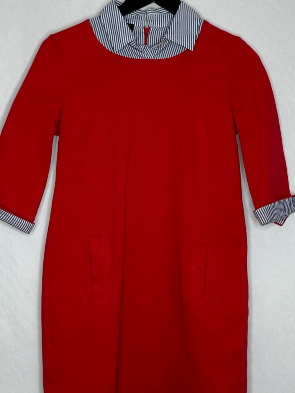 Talbots Petite Red Shift Dress Striped Collar Preppy Classic Pockets Size SP - Picture 2 of 9